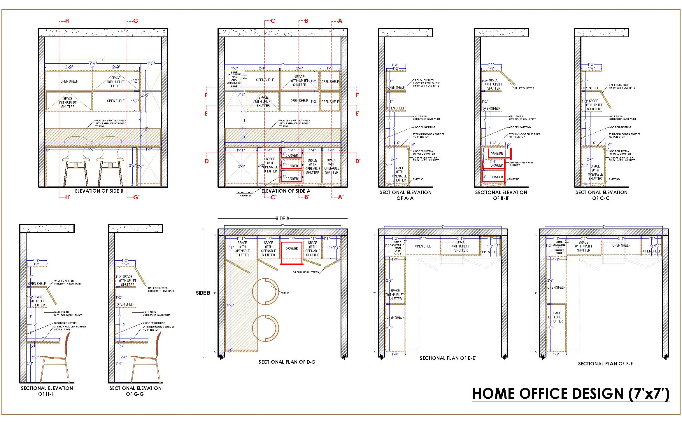 Home Office Interior Design CAD Drawings